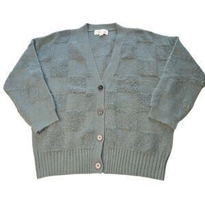 Vintage Havana Knit Cardigan Grandpa Sweater Womens Small Green Checkered Cozy